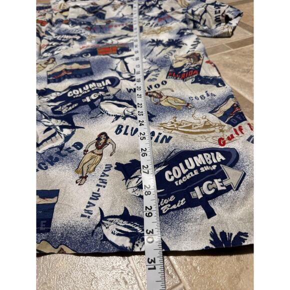 Columbia PFG Mens Blue Short Sleeve Button Up Tackle Shop Hula AOP Size XL - Picture 5 of 6